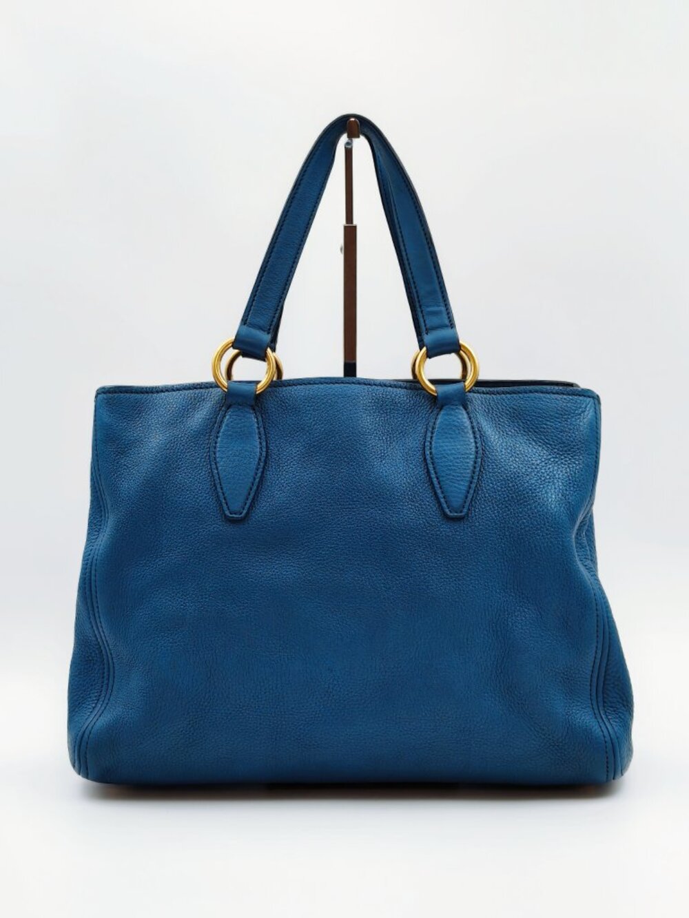 Miu Miu Blue Pebbled Leather Tote Shoulder Bag Gold Hardware - Picture 2 of 15